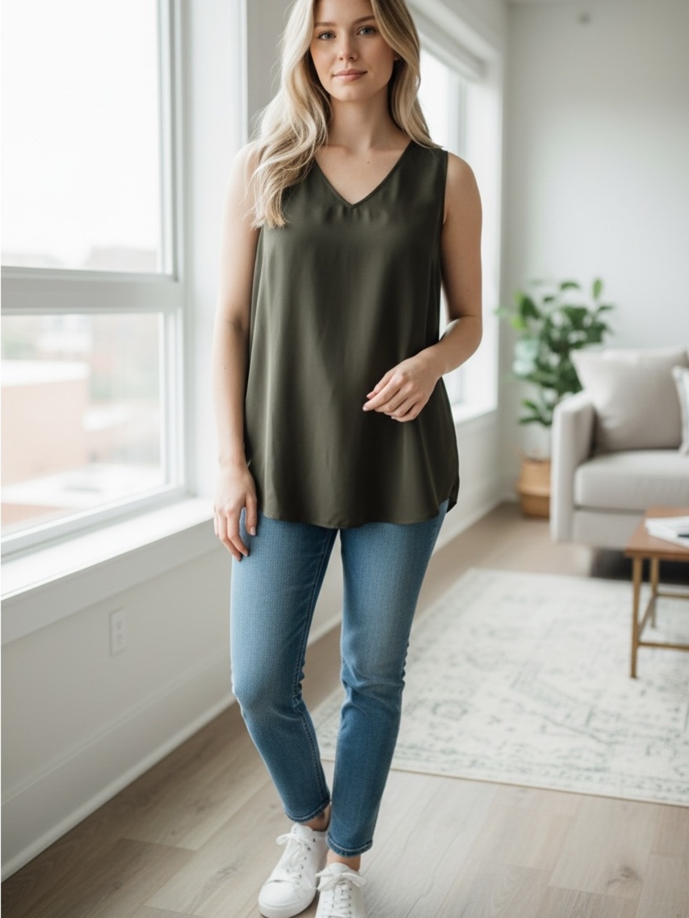 Ralph Lauren Olive V-Neck Sleeveless Tunic SZ 14